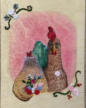 Nászajándék, vagy házassági évforduló fa festmény hímzéssel